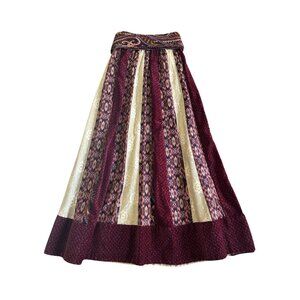 Vintage Chandra Davis Small Boho Maxi Skirt With Lace & Paisley Accents